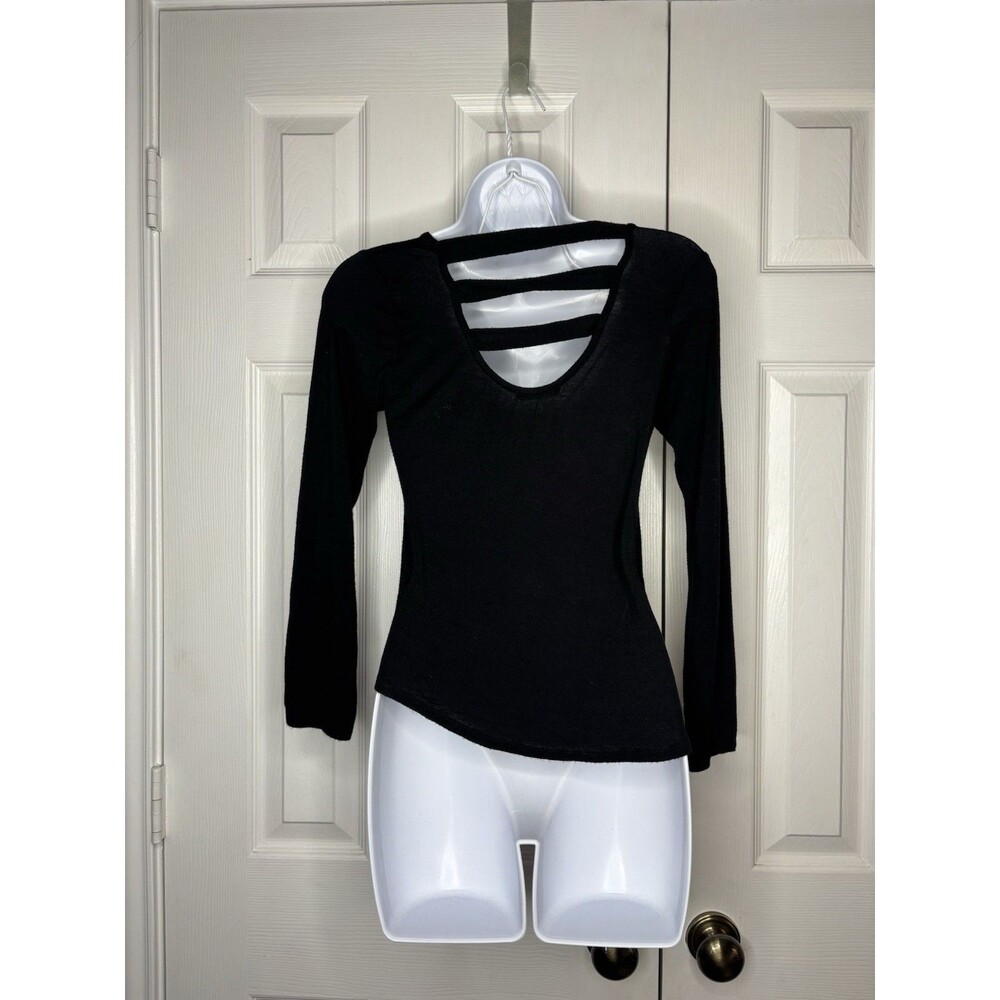 Occasion Y2K Black Long Sleeve Open Back Strappy Top Size Medium